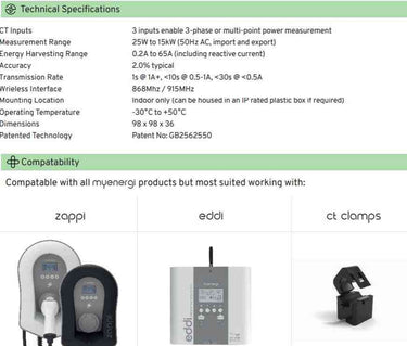 Myenergi Harvi wireless sensor technical specs